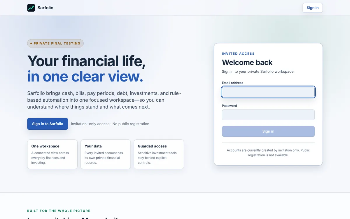 Sarfolio home page