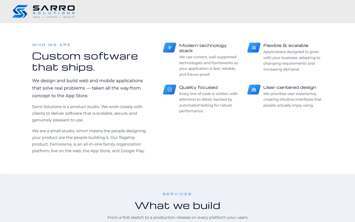 Sarro Solutions home page